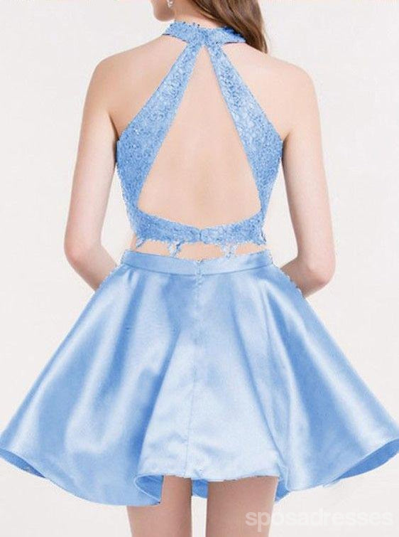 Δύο κομμάτια Blue Lace Halter Φτηνά Homecoming Φορέματα 2018, CM410