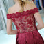 Βουργουνδίας Lace Off Shoulder Φθηνά Φτηνά Φορέματα Σε Απευθείας Σύνδεση, Φθηνά Φορέματα Μικρού Χορού, CM813