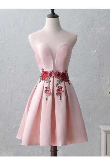 Cute Illusion Scoop Ροζ Φτηνά Κοντά Φορέματα Επιστροφής Online, CM536