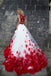 Σέξι Δύο Κομμάτια Κόκκινη Δαντέλα Λευκή Φούστα Μια γραμμή Μακρύ Έθιμο Φορέματα Prom Βραδιού, 17411