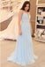 Bleu pâle sexy dos nu V spaghetti de cou attache de longues robes de bal d'étudiants du soir, 17650
