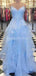 Spaghetti Riemen Ruffle Blau Lang Abend Prom Dresses, Abend Party Prom Dresses, 12227