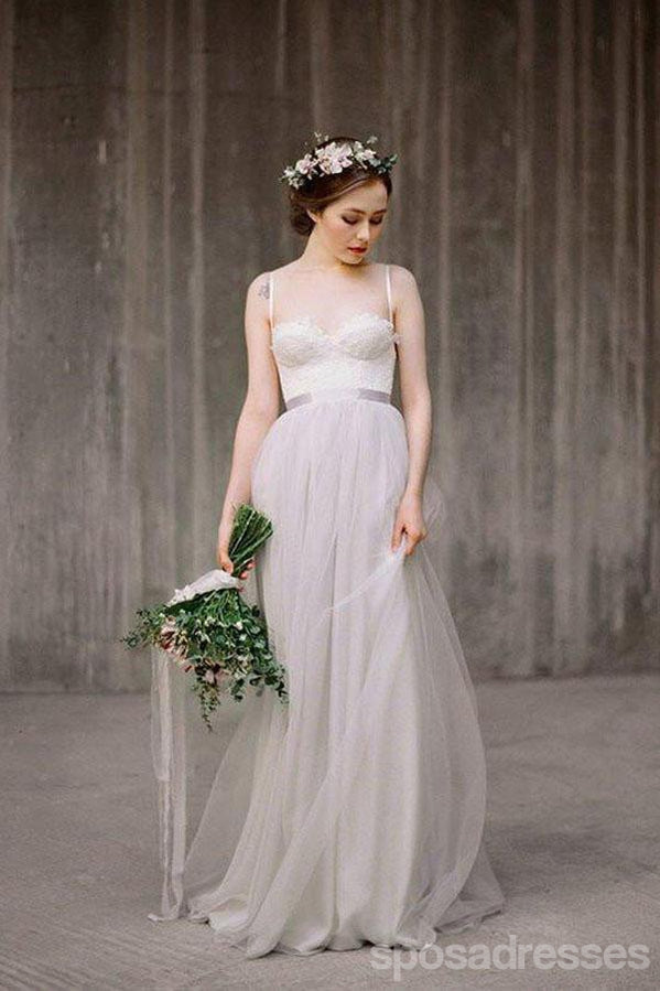 Simple Illusion Spahgetti bretelles Tulle A-ligne robes de mariée en ligne, WD369