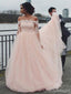 Fora do ombro Long Sleeve Pink A-line Vestidos de noiva Online, WD344