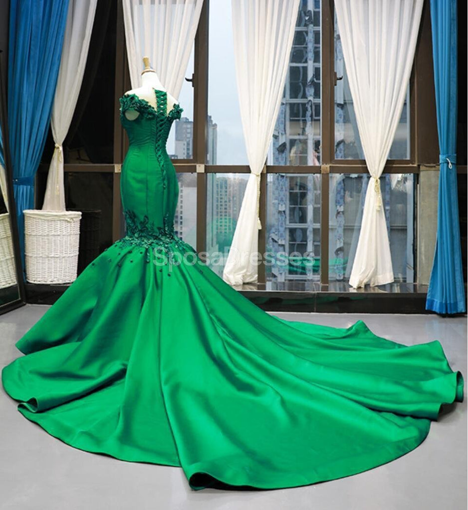 Robes de bal longues de soirée sirène en dentelle verte à épaules dénudées, robes de soirée, 12280
