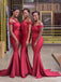 Rouge bretelles unique longue sirène sexy pas cher robes de demoiselle d'honneur en ligne, WG576