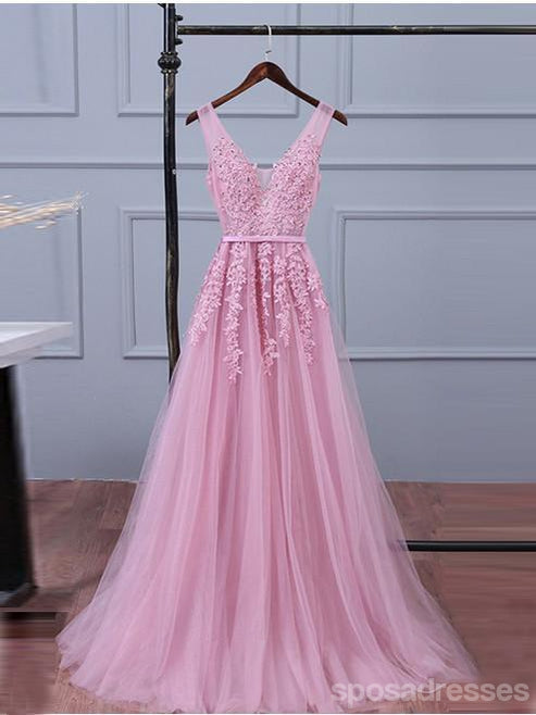 V Neckline Pink Lace Evening Prom Dress, Beliebte Lace Party Prom Dress, 17190