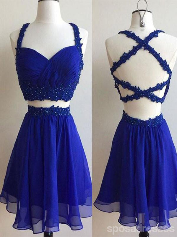 Σιφόν Σύντομο Φθηνή Royal Μπλε Δύο Κομμάτι Homecoming Φορέματα 2018, CM461