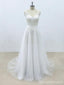 Robes de mariée simple en dentelle col V en tulle jupe en ligne, WD394
