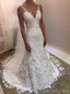 V Neck Backless Lace Mermaid Cheap Wedding Dresses Online, Robes de mariée bon marché, WD530
