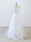 2018 Simple V Neck Lace Chapel Tail A-line Robes de mariée blanches en ligne, WD372