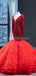 Rote lange Ärmel Rüschen Meerjungfrau Abend Abendkleider, Abendparty Abendkleider, 12236