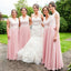 V λαιμό δαντέλα μπούστο ρουζ ροζ σιφόν φθηνά μακριά φορέματα παράνυμφων σε απευθείας σύνδεση, WG333