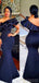 Mermaid One Shoulder Sleeveless Navy Bridesmaid Dresses Online, WG875