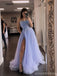 Spaghetti Straps A-line High Slit Cheap Long Prom Dresses Online,13086