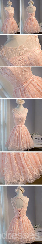 Δαντελλών ροδάκινων Μικρή Ροδάκινο Χαριτωμένο Homecoming Prom Φορέματα, Οικονομικά Σύντομο Κόμμα Φορέματα Prom, Τέλεια Homecoming Φορέματα, CM302