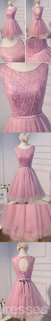 Sexy Open-Back-Rosa Perlen Cute Homecoming Prom Kleider, Günstige Kurzes Partei Prom Kleider, die Perfekte Homecoming Kleider, CM303