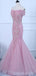 Pink Off Shoulder Lace Beaded Sereia Long Evening Prom Vestidos, Noite Party Prom Vestidos, 18641