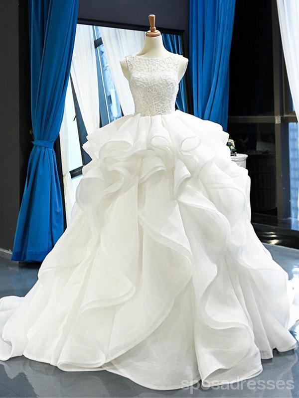 Scoop bola vestido de renda corpete babados vestidos de casamento baratos on-line, vestidos de noiva baratos, WD622