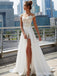 Hors épaule voir à travers des robes de mariée pas cher en ligne, robes de mariée une ligne fendue latérale, WD444