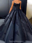 Μαύρο A-γραμμή Σπαγγέτι Ιμάντες Φόρεμα Μπάλα Μακριά Βραδινά Φορέματα Prom, Βράδυ Πάρτι, Φορέματα Prom, 12193