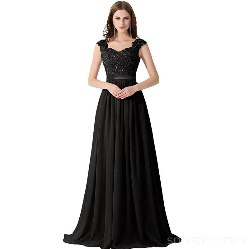 Manches courtes en dentelle perlée Voir à travers les robes de demoiselle d'honneur en mousseline de soie noire en ligne, WG286