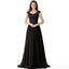 Cap Sleeve Lace Beaded See Through Black Chiffon Long Bridesmaid Dresses, WG286