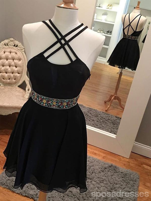 Σέξι Backless σύντομη Rhinestone Μαύρο Homecoming Φορέματα 2018, CM485