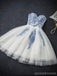 Sweetheart Ντεκολτέ μπλε δαντέλα Homecoming Prom φορέματα, φθηνά γλυκά 16 Φορέματα, CM353