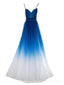 Les spaghetti Ombre bleus en mousseline attachent de longues robes de bal d'étudiants du soir bon marché, des robes de Sweet16, 18392