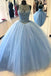 Sexy Open Back Blue Beaded Ball Gown A line Long Evening Prom Dresses, 17526