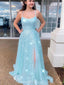 Côté Slit Cheap Tiffany Blue Sequin Evening Prom Dresses, Evening Party Prom Dresses, 12186