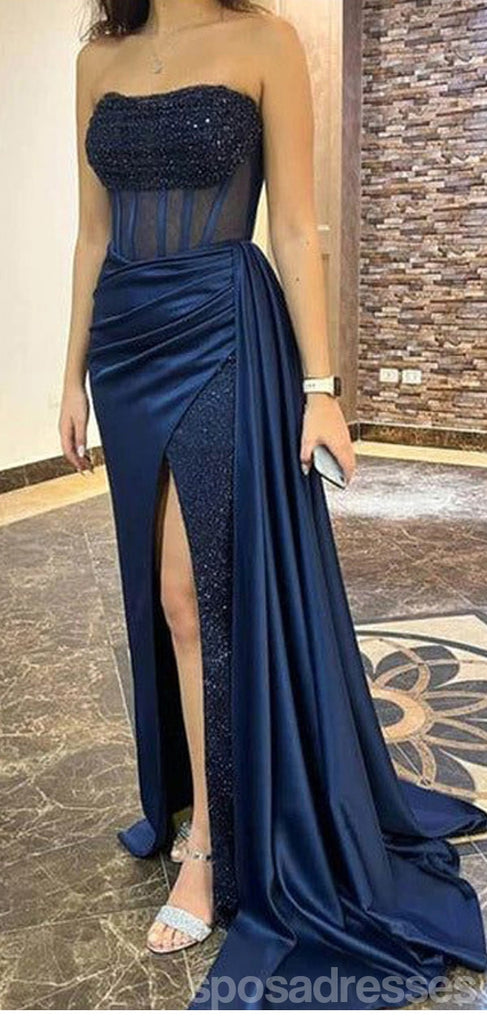 Sexy Blue Mermaid Sweetheart High Slit Maxi Long Prom Dresses,13264