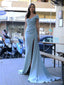 Elegant Blue Sheath One Shoulder High Slit Maxi Long Prom Dresses,13175