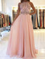 Erröten rosa Halfter Perlen Chiffon lange Abend Prom Kleider, billige Sweet 16 Kleider, 18349