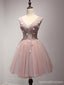 L'Encolure en V Blush Rose Perlée Robes de bal Abordables de soirée Courte Dos de Corset Robes de Bal, Parfait Robes de bal, CM226