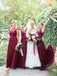 Jewel Cap manches en mousseline de soie rouge foncé longueur de plancher robes de demoiselle d'honneur pas cher en ligne, WG560