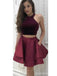 Sexy Duas Peças Simples, Barato Halter Vermelho Escuro Curto Homecoming Dresses Online, CM538