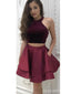 Sexy Duas Peças Simples, Barato Halter Vermelho Escuro Curto Homecoming Dresses Online, CM538