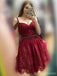 Fora do ombro Bonito Curto Renda Vestidos de baile vermelho escuro 2018, CM476