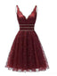 Le retour au foyer de paillette rouge foncé dos nu sexy habille des robes de bal d'étudiants courtes en ligne, bon marché, CM760