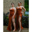 Burnt Orange Mermaid Halter High Slit Cheap Long Bridesmaid Dresses,WG1300