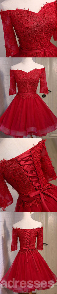 Off Shoulder Short Sleeve Red Lace Cute Homecoming Prom Kleider, Günstige Kurzes Partei Prom Kleider, die Perfekte Homecoming Kleider, CM307