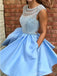 Open Blue Cap Sleeve Soop Short Cheap Homecoming Dresses en ligne, CM564