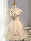 Από τον Ώμο Ευθεία Neckline Κεντητικής Τουλιού Short Homecoming Prom Φορέματα, CM361