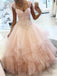 Καπάκι μανίκια ροδάκινο μπάλα φόρεμα δαντέλα χάντρες μακρύ βράδυ prom φορέματα, φτηνά γλυκά 16 φορέματα, 18431