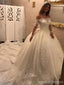 Shoulder Long Sleeves Lace Chapel Tail Scoop A line Wedding Dresses Online, WD406