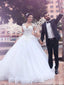 Λευκό Δείτε μέσα από μακριά Shoulder Long Sleeves Lace A-line φορέματα γάμου σε απευθείας σύνδεση, WD410