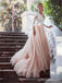 Champanhe saia mangas compridas rendas a linha vestidos de casamento baratos on-line, WD401