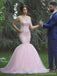 Robes de mariée sirène rose pâle à manches courtes en dentelle, WD427